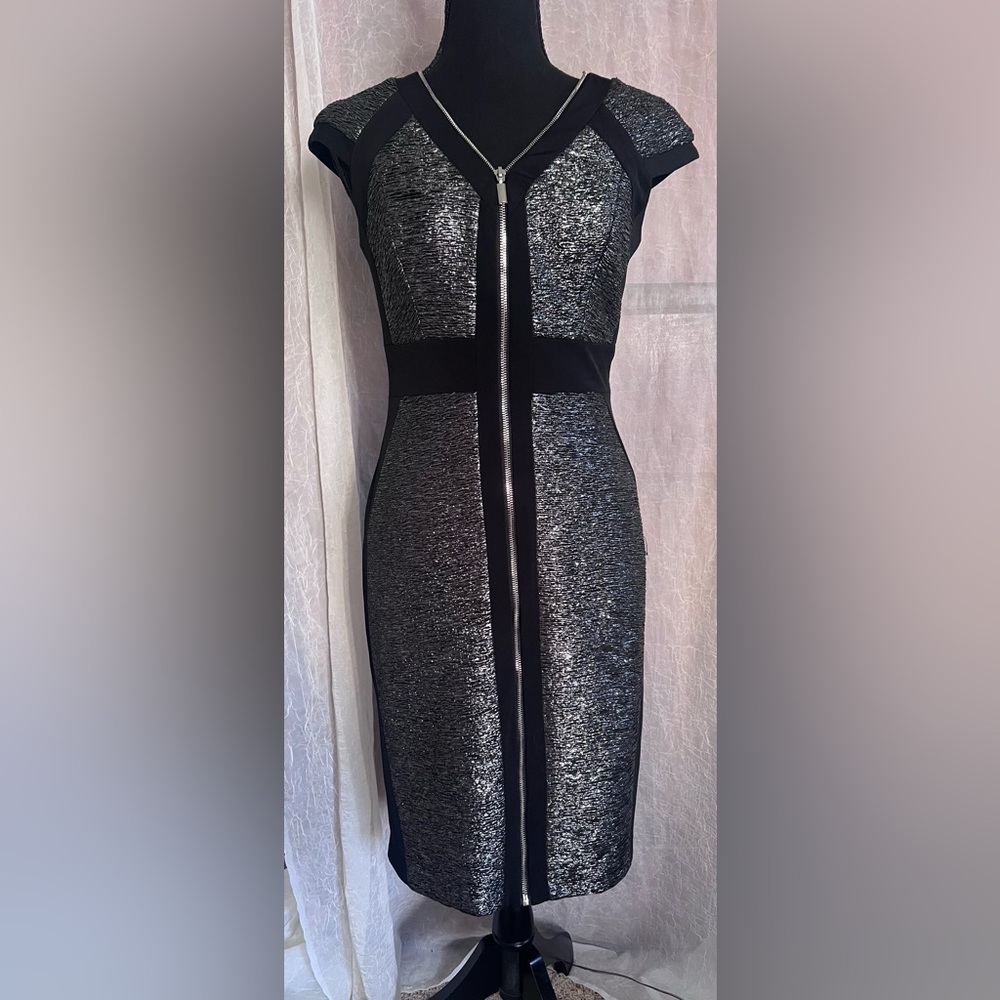 Jax bodycon zip up black & silver dress
